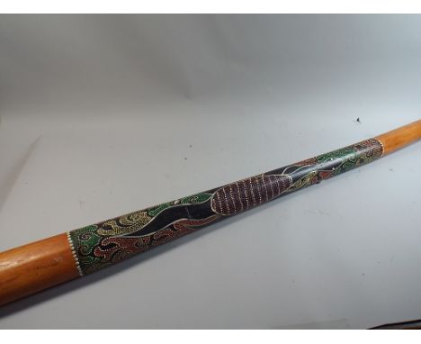 An Australian Didgeridoo, with Coloured Enamel Decoration Depicting Lizard, 127cm Long