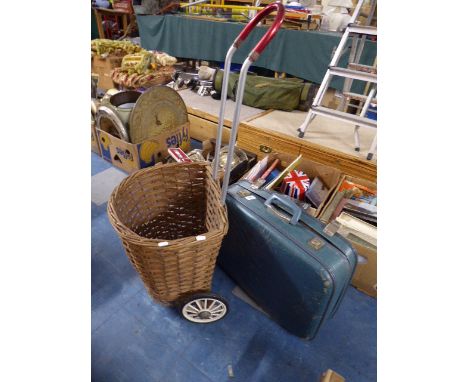 A Wicker Shopping Trolley and a Vintage Case