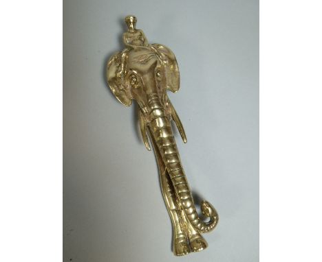 An Anglo Indian Colonial Brass Nut Cracker or Door Knocker in the Form of an Elephant, 17.5cm Long  