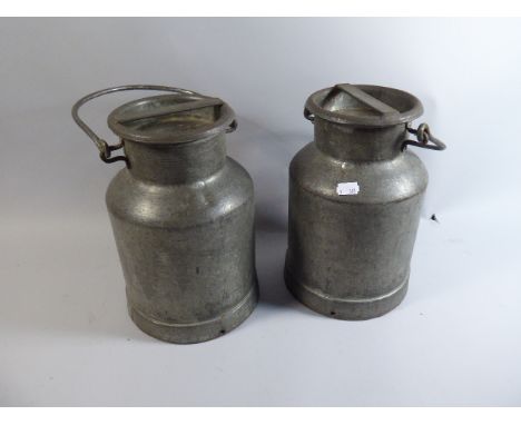 A Pair of Vintage Continental Milk Churns, Each 40cm high 