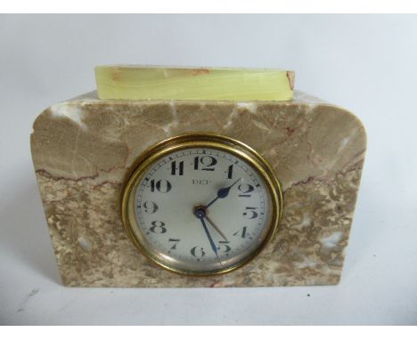A French Art Deco Marble and Onyx Mantle Clock, 12cm Wide