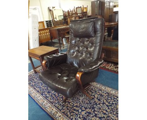 A Vintage Buttoned Leather Swivel Arm Chair
