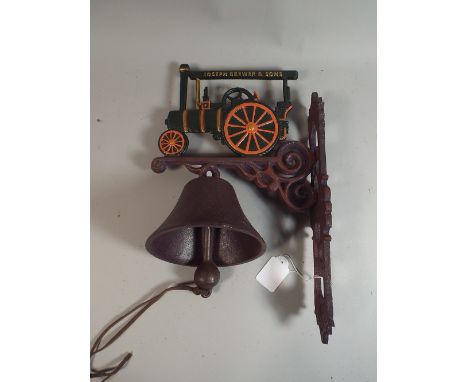 A Wall Hanging Cast Metal Door Bell with Traction Engine Motif, Plus VAT 