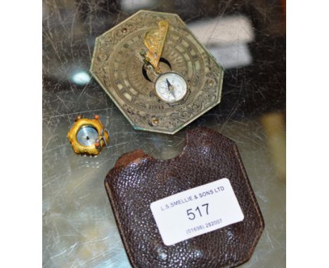 SMALL JAPANESE GILT METAL COMPASS CASE / FOB &amp; 1 OTHER COMPASS     