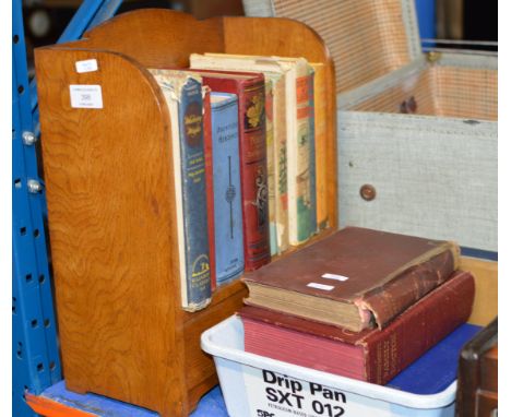 OAK BOOK TROUGH AND QUANTITY OF VINTAGE BOOKS     