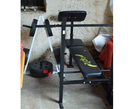 EXERCISE WEIGHTS ON STAND AND WEIGHTS BENCH     