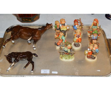 8 HUMMEL FIGURINES &amp; BESWICK HORSE WITH FOAL     