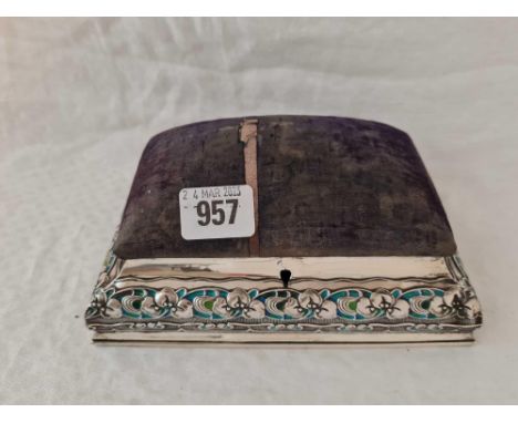 An Art Nouveau jewellery box decorated with enamel, 7.5" wide, Birmingham 1905 by H&amp;A