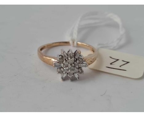 A fancy 9ct diamond cluster ring in 9ct size S 2.7g inc