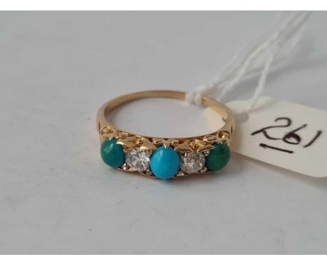 Victorian turquoise &amp; diamond 18ct gold ring size P 3.3g inc