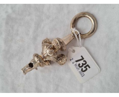 An embossed baluster shaped rattle /whistle with teething ring (unmarked)