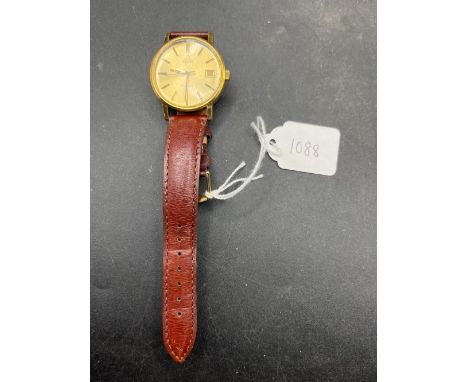 STEEL AND GOLD PLATED OMEGA GENEVA WRIST WATCH  with seconds sweep. Date aperture W O