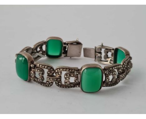 A green paste and marcasite vintage bracelet