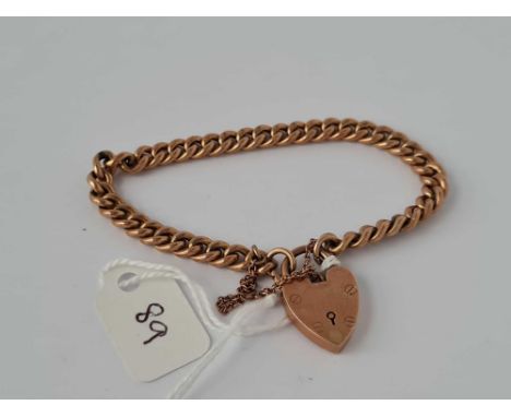 Vintage curb bracelet with padlock in 9ct rose gold, hallmarked.