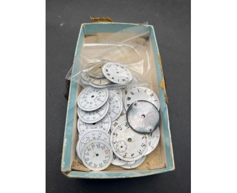 Box of 36 watch faces including OMEGA, LONGINES, Five Braille etc