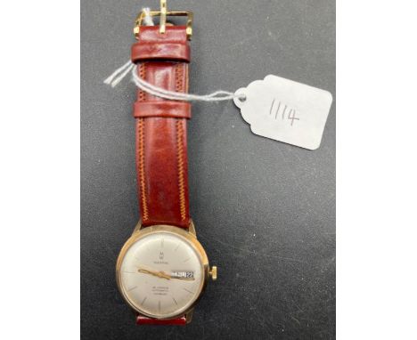 GENTS MAPPIN AND WEBB WRIST WATCH 9ct with leather strap, seconds sweep. Date aperture WO