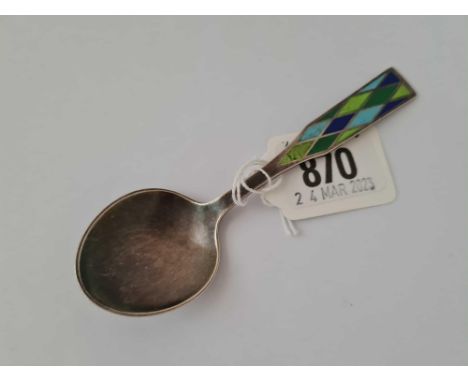 A three coloured enamel decorated spoon by Georg Jenson, 4.5"