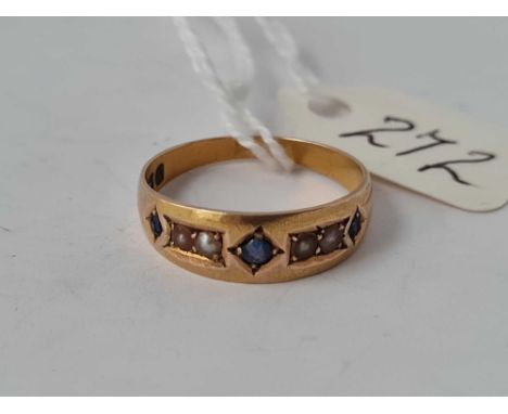 Victorian sapphire &amp; pearl 15ct gold ring size M ½ 2.2g inc