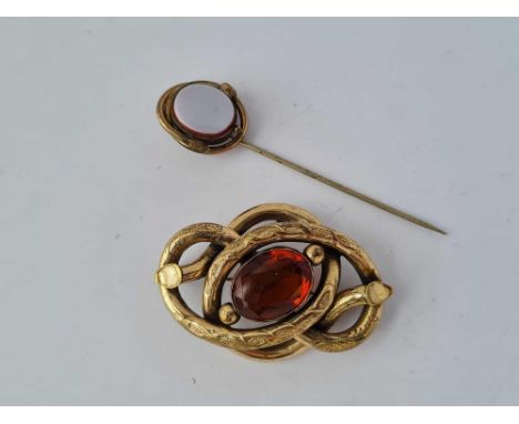 Victorian gilt brooch and stick pin