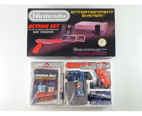 Nintendo Entertainment System (NES) video game console/'Control Deck' Action set - including two controllers, Zapper light gu