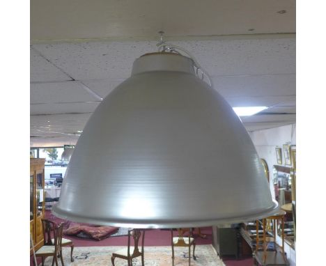 A set of 4 large vintage industrial aluminium light shades, diameter 49 cm 