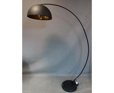 A standing floor lamp 'Arc' style with gold leaf shade, H. 187 cm 