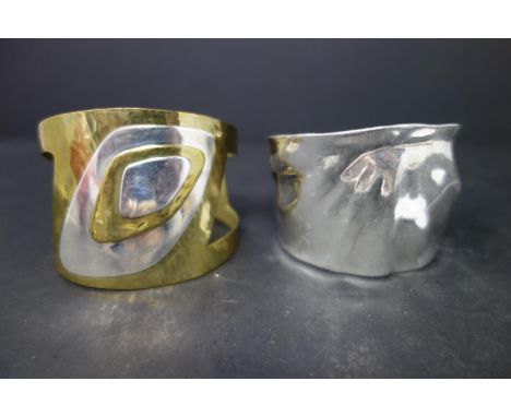 Vintage Robert Lee Morris (RLM) Studio Modernist sterling cuff bangle together with a brass and silver 925 mounted cuff bangl