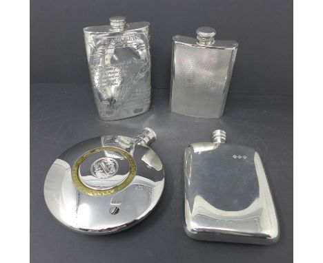 A Victorian silver plated hip flask and 3 others. 