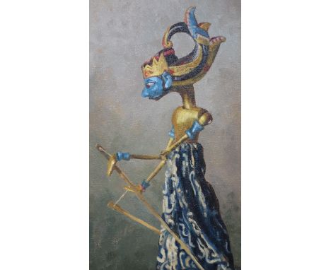 Kenneth Brundle FRIBA (contemporary British school), An oil sketch of a puppet from the Indonesian Wayang Klitik puppet theat