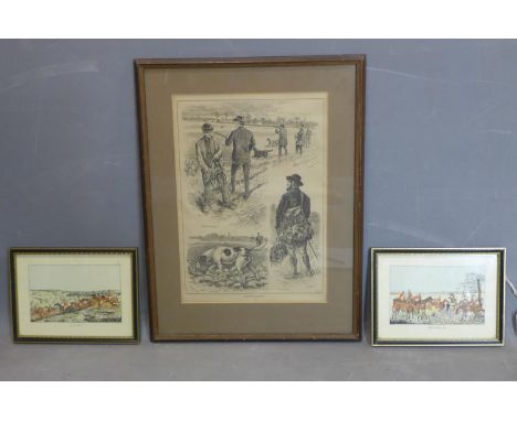 Three 19th century prints representing hunting scenes, engraving, framed and glazed, various size, max 50 x 38 cm 