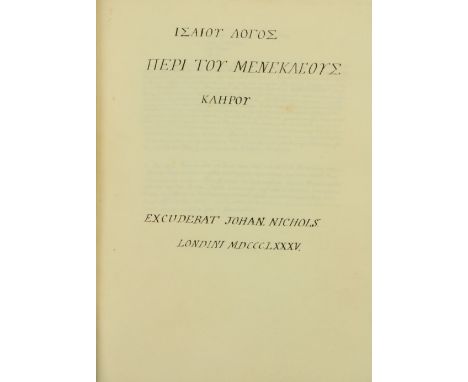 Greek Manuscript in the hand of Dean Thomas Gaisfordÿ  Manuscript:ÿ Gaisford (Thos.)ÿTranscriptÿofÿIsaiou doros peri Fou Mene