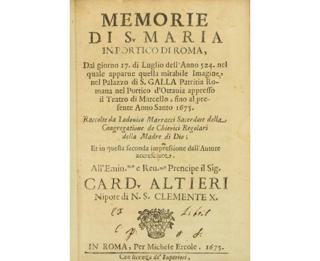 Marracci (Lodonico)&nbsp;Memorie di S. Maria in Portico di Roma, sm. 8vo Rome (Michele Ercole) 1675.&nbsp;First Edn., finely 
