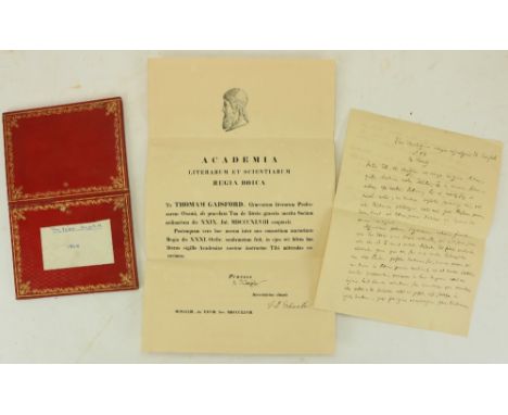 In Fine Binding&nbsp;  Certificate:&nbsp; A printed certificate in Latin declaring that Thomas Gaisford has been admitted to 
