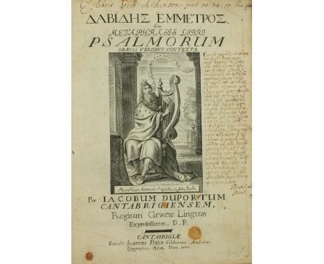 Dupont (James)ÿDabides emmetros sive Metaphrasis libri Psalmorum Graecis Versibus Contexta, 4to Cambridge (J. Field) 1666.ÿFi