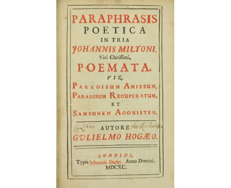 Rare First Editionÿ  Hogg (William)ÿÿParaphrasis Poetica in Tria Johannis Miltoni, Viri Clarissimi, Poemata,... 8vo London (J