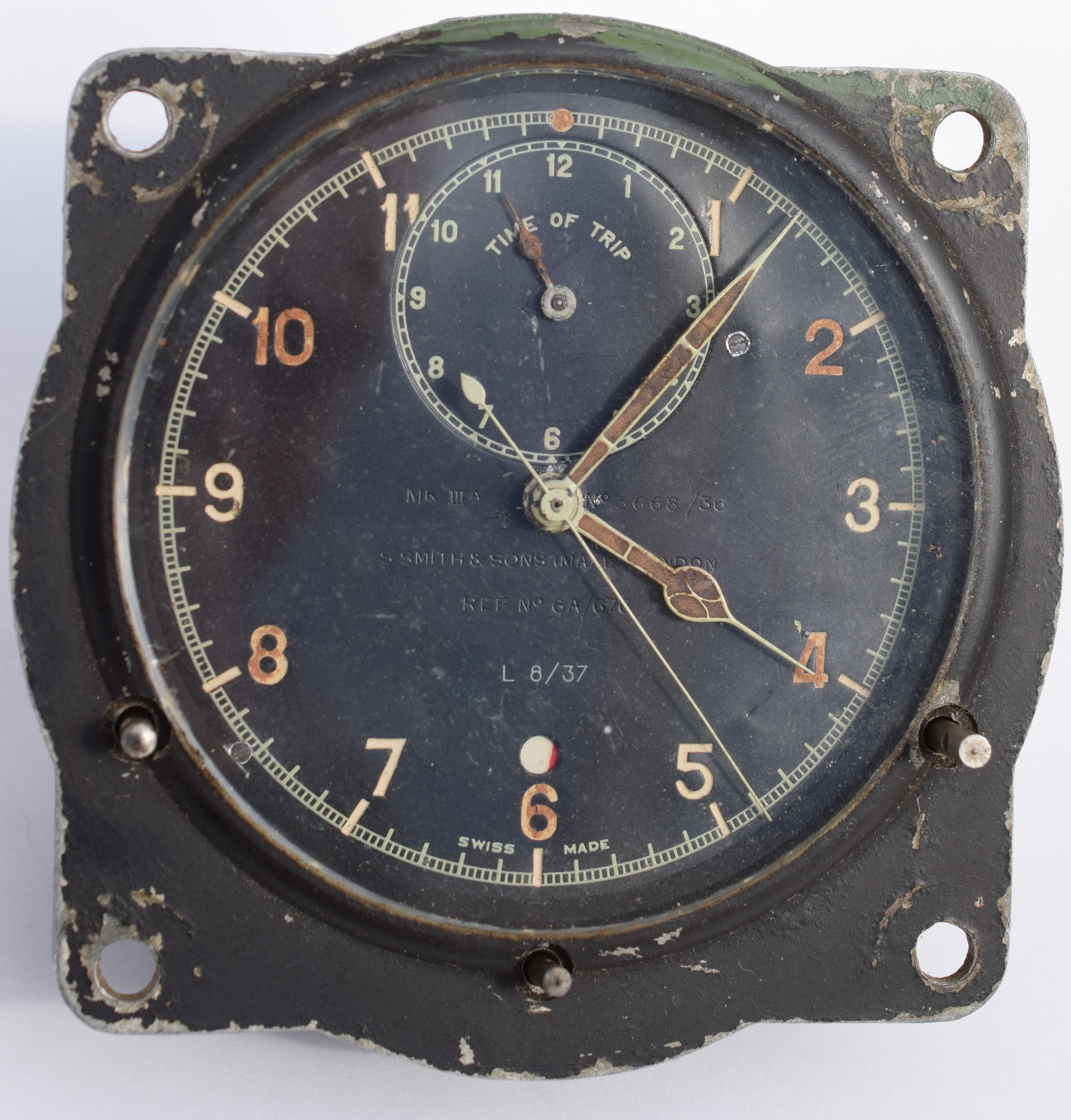 Very rare early WW2 Spitfire Cockpit Clock c1937. Dial marked Smiths