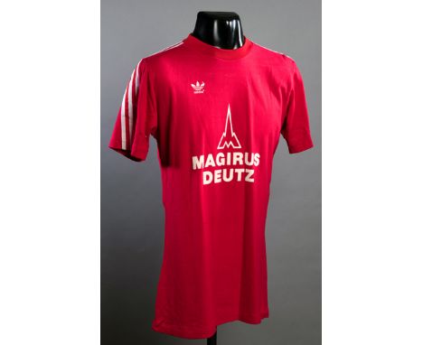 Bernd Durnberger red Bayern Munich No.7 jersey from the match v New York Cosmos at the Giants Stadium 4th July 1979,short-sle