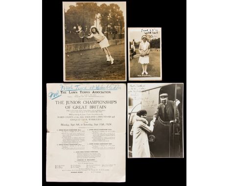 Ephemera relating to the grand slam winning English tennis player Betty Nuthall,including an autographed postcard signed "wit