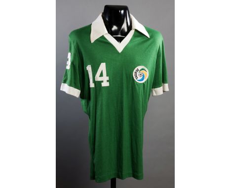 Terry Garbett Cosmos No.14 jersey from the 1978 Championship season,green & white trimmed short-sleeve jersey number 14 to th