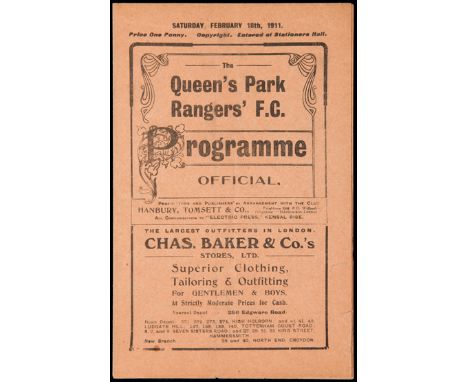 Queen's Park Rangers v Portsmouth programme 18th February 1911,Southern League fixture