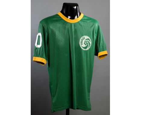 Pele match-worn green New York Cosmos No.10 jersey from the preseason game v Seattle Sounders in the first sporting event hel