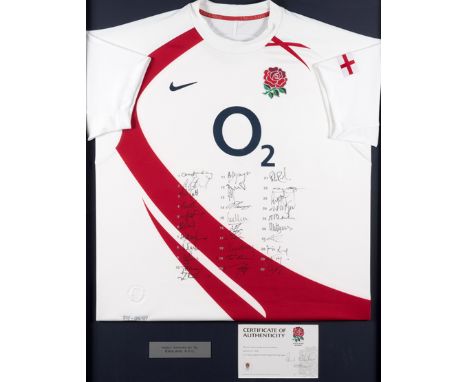 England team-signed 2007 Rugby World Cup shirt,from a limited edition, signed by the 30-man squad, comprising Barkley, Borthw
