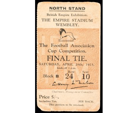 Ticket for the first F.A. Cup Final at Wembley Stadium Bolton Wanderers v West Han United 28th April 1923,