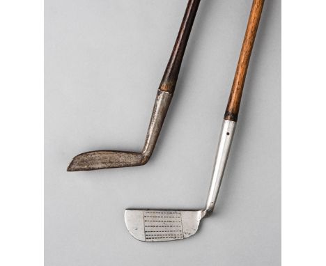 A design-registered "Mystic" putter,with an exceptionally wry-neck, REGd. No. 603048 & 748082, hickory shaft; sold together w