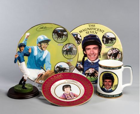 A group of Chinaware commemorations of jockeys,i) Royal Worcester plate, Lester Piggott's Classic wins/retirementii) Royal Do