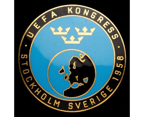 UEFA badge for the Congress held in Stockholm in conjunction with the World Cup in 1958,gilt & enamel 