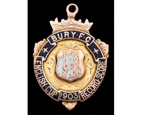 9ct. gold & enamel medal commemorating the Bury FC 1903 F.A. Cup win, the fact that they did not concede a goal during the en
