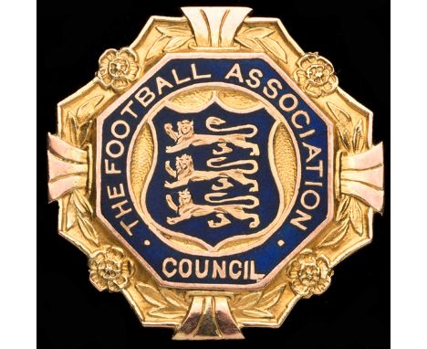 9ct. gold & enamel Football Association Councillor's badge issued to Sir Charles Clegg in season 1928-29,inscribed THE FOOTBA