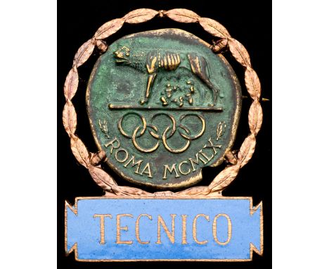 Rome 1960 Olympic Games technician's badgebronze, blue enamel bar inscribed TECNICO