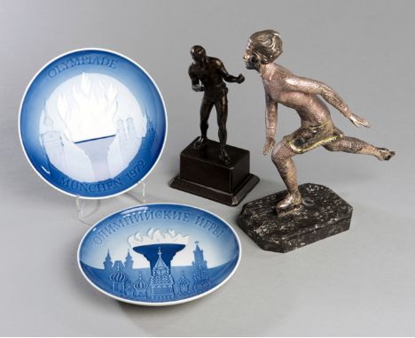Decorative sporting memorabilia,comprising two Bing & Grondahl, Copenhagen, porcelain plates commemorating the 1972 Munich an